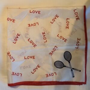 Tennis Love White Red Square Scarf